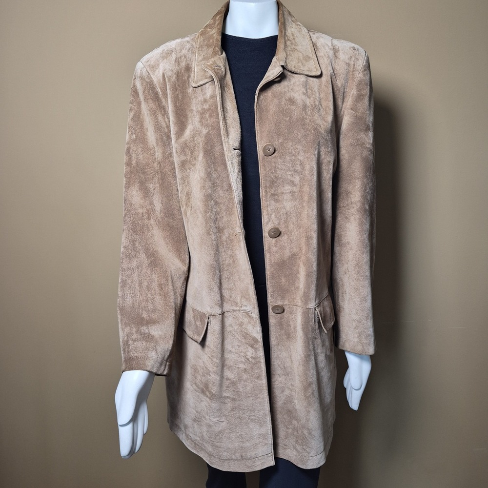 Bernardo Collection Tan Suede Leather Car‎ Coat Jacket Womens XL Camel Brown
